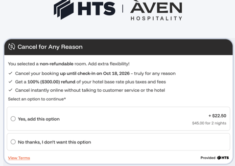 Aven Hospitality and HTS (Hopper Technology Solutions) bring Cancel for Any Reason to hotel partners globally