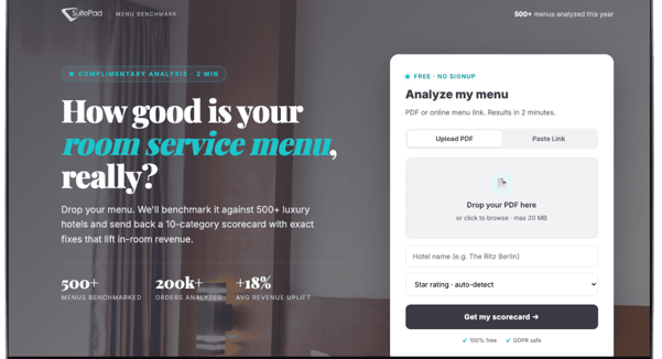 SuitePad lanza una herramienta gratuita de evaluación comparativa del servicio de habitaciones para hoteles, respaldada por datos de más de 200.000 pedidos reales.